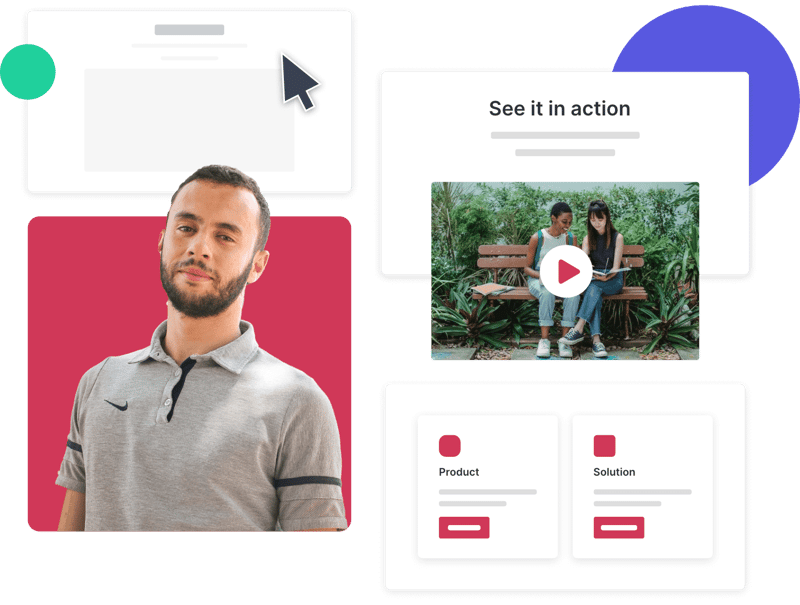 person with site and video screenshots
